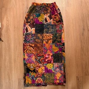 70’s Colorful Velvet Patchwork Maxi Skirt